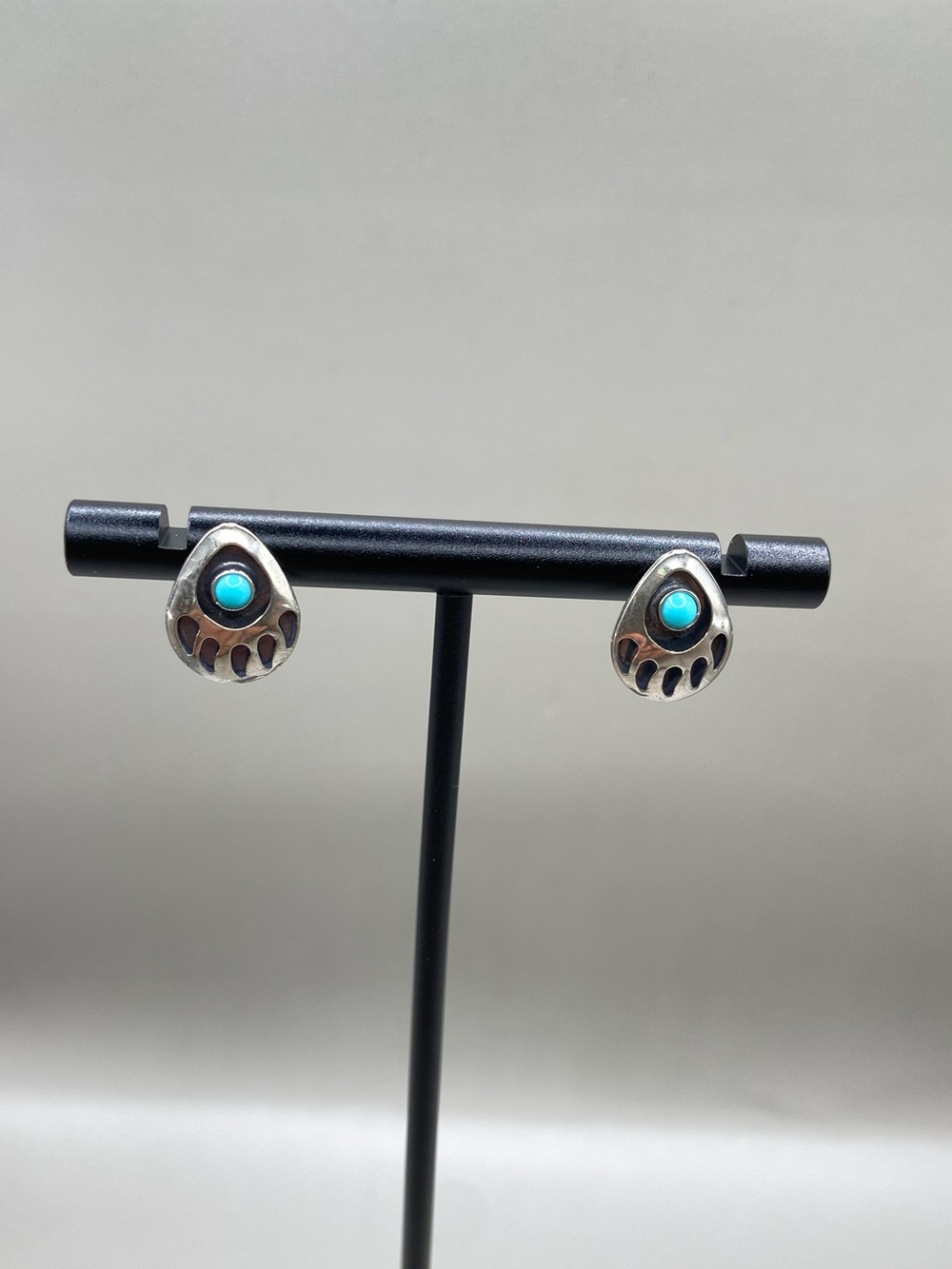Native American Turquoise Sterling Silver Bear Paw Post Earrings